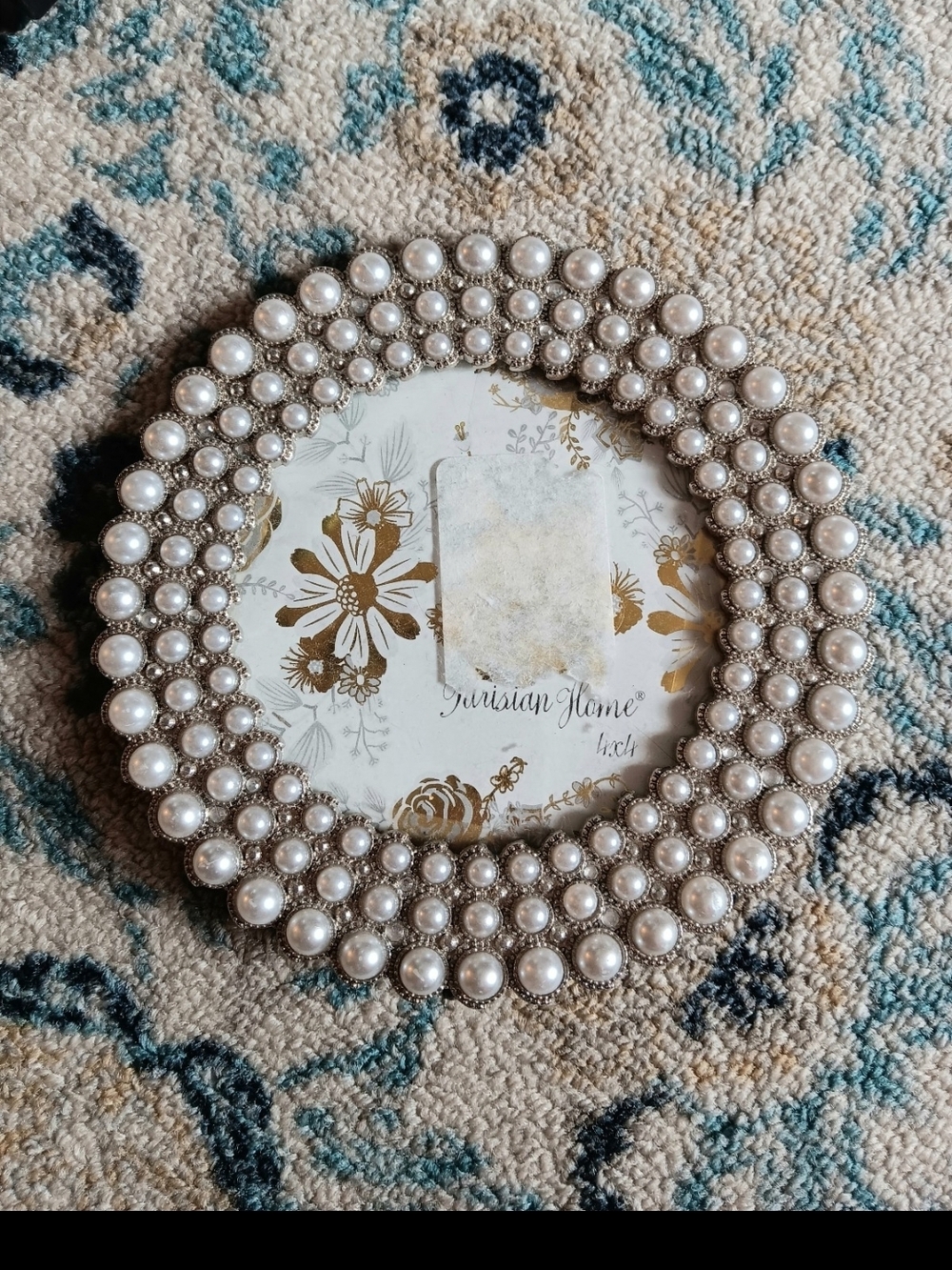 Parisian Home Elegant Round Pearl and Rhinestone 4"×4" Photo Picture Frame